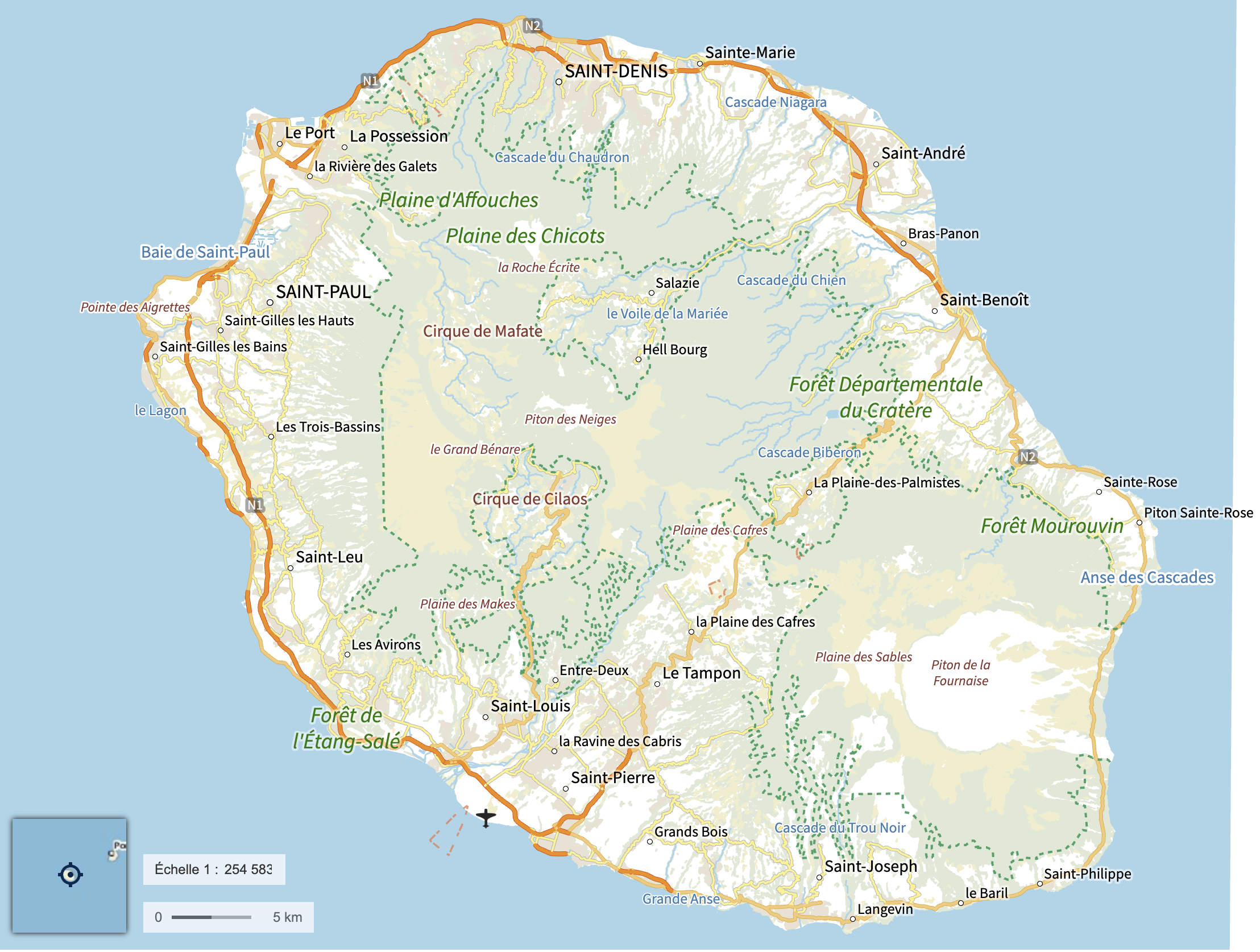 Carte de l'île de La Réunion