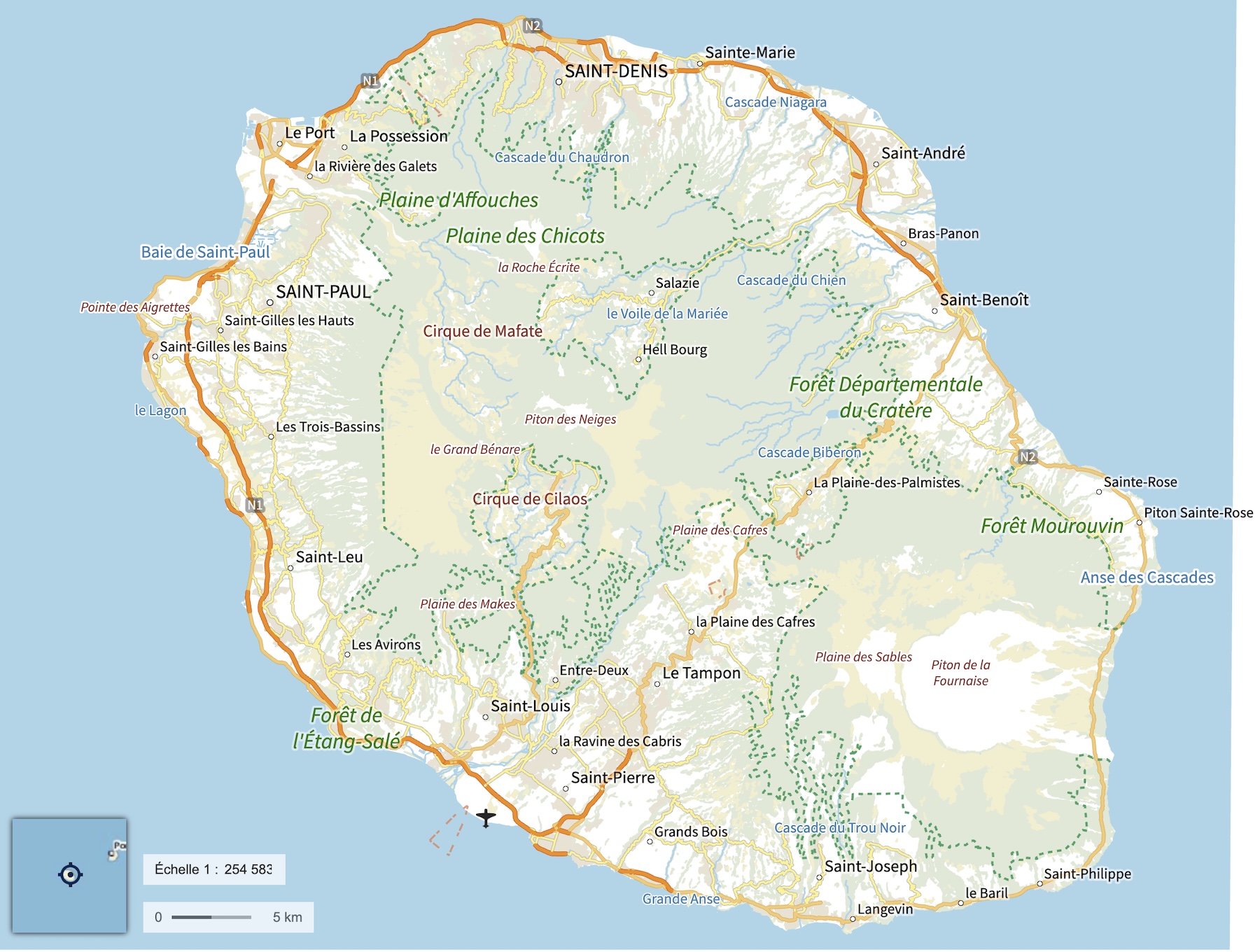Carte de l'île de La Réunion